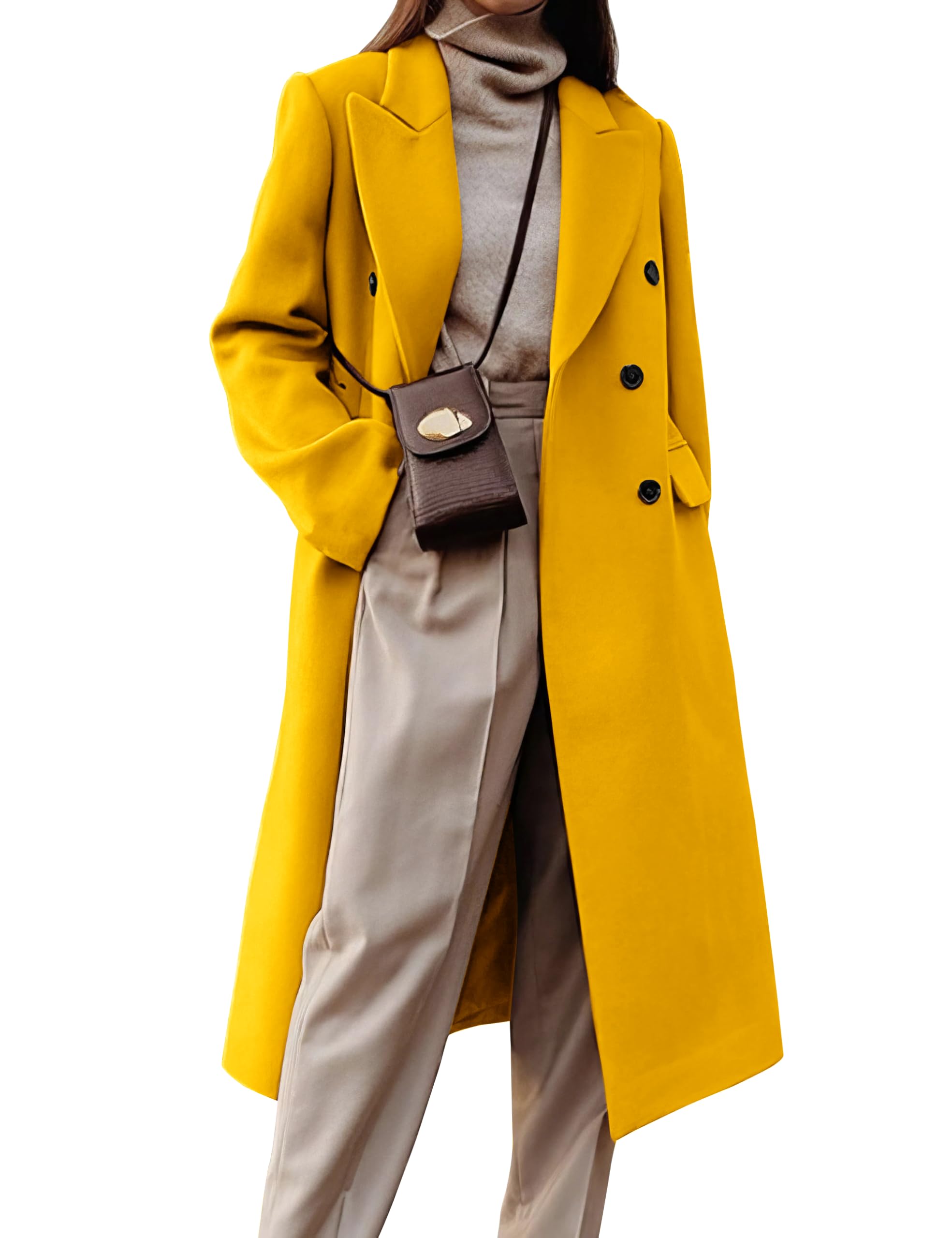 IDEALSANXUN Womens Long Wool Coats Fall Winter Double Breasted Trench Coat Peacoat